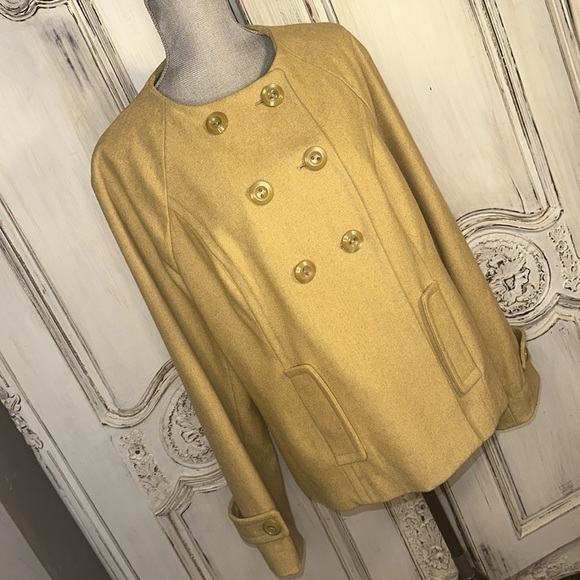 Mossimo Wool Blend Collarless Double Breasted Dusty Mustard Jacket Size XXL - Picture 2 of 15